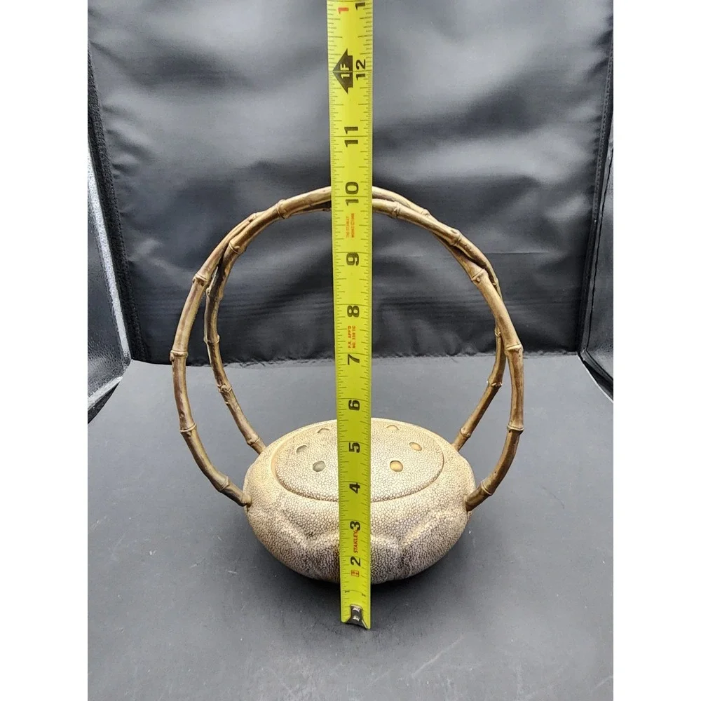Castilian Porcelain Lidded Jar Sculpture Twisted Vine‎ Design Brass Handle 10